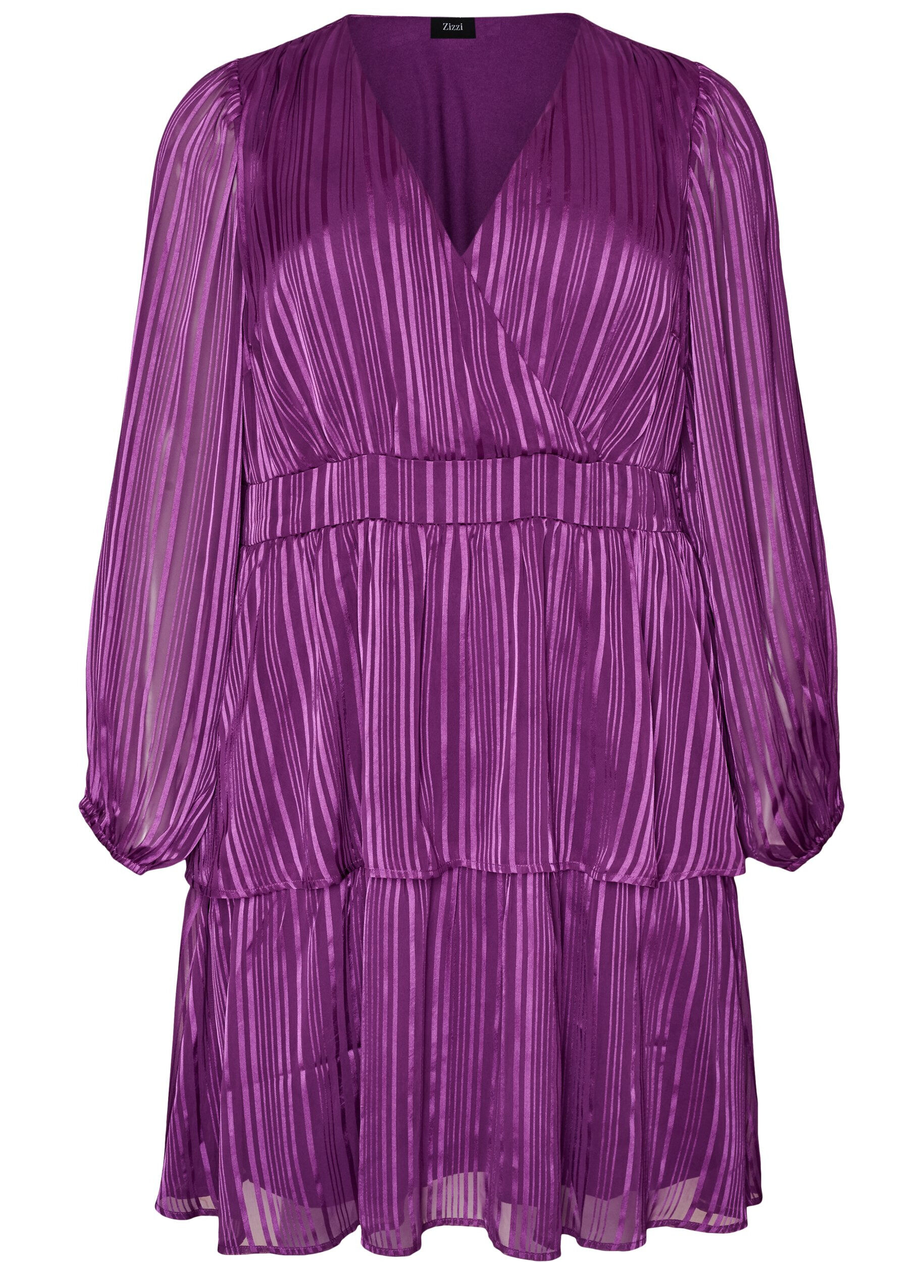 ZizziKnielanges Kleid mit transparenten Streifen und Wickeleffekt, Lila, Packshot image number 0