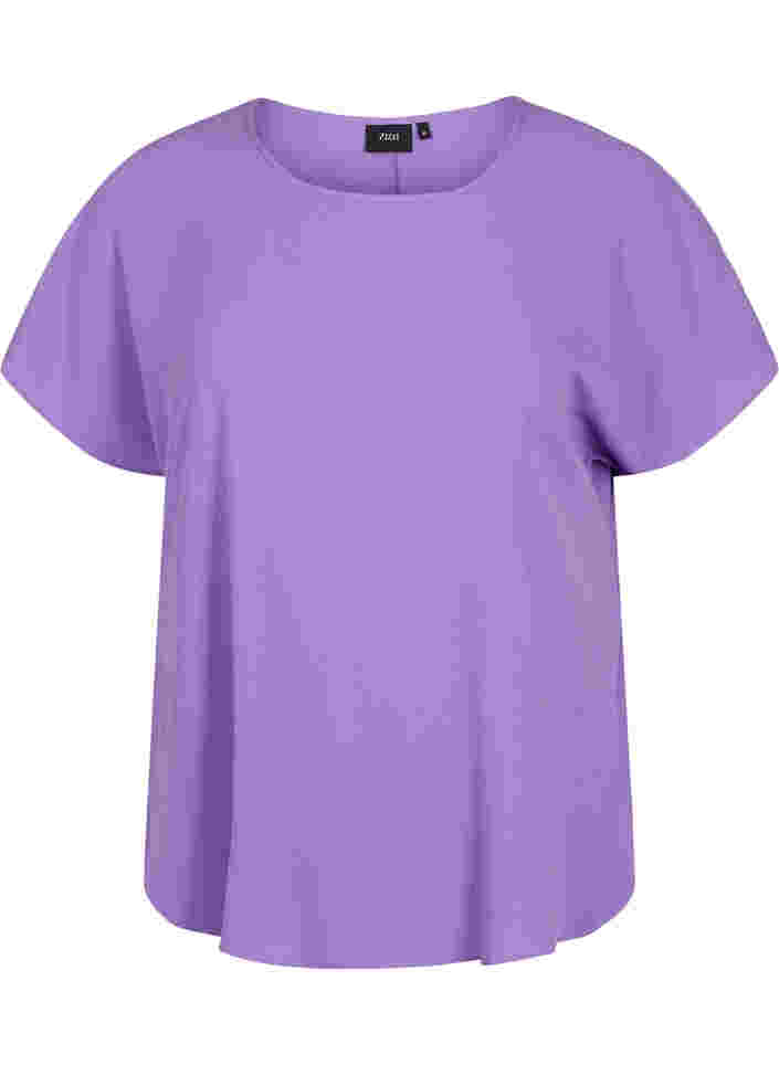 Bluse mit kurzen Ärmeln und Rundhalsausschnitt, Deep Lavender, Packshot image number 0