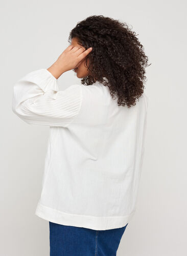 Langarm Bluse aus Baumwolle, Bright White, Model image number 1