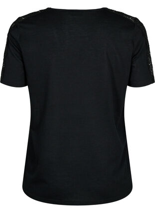 Kurzärmelige Bluse mit Spitze und V-Ausschnitt, Black, Packshot image number 1