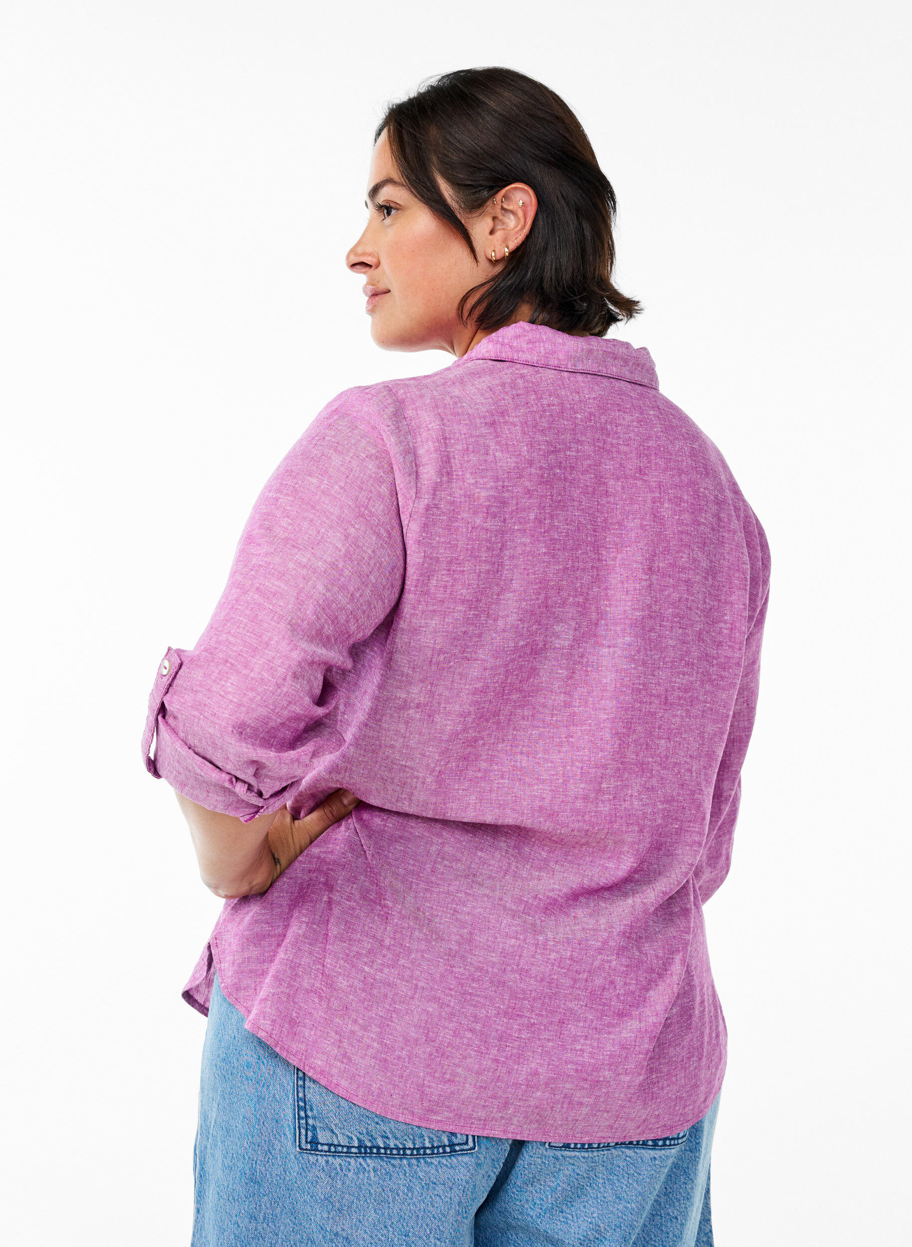 ZizziBluse aus Leinen und Viskose mit 3/4-&Auml;rmeln, Lila, Model image number 2