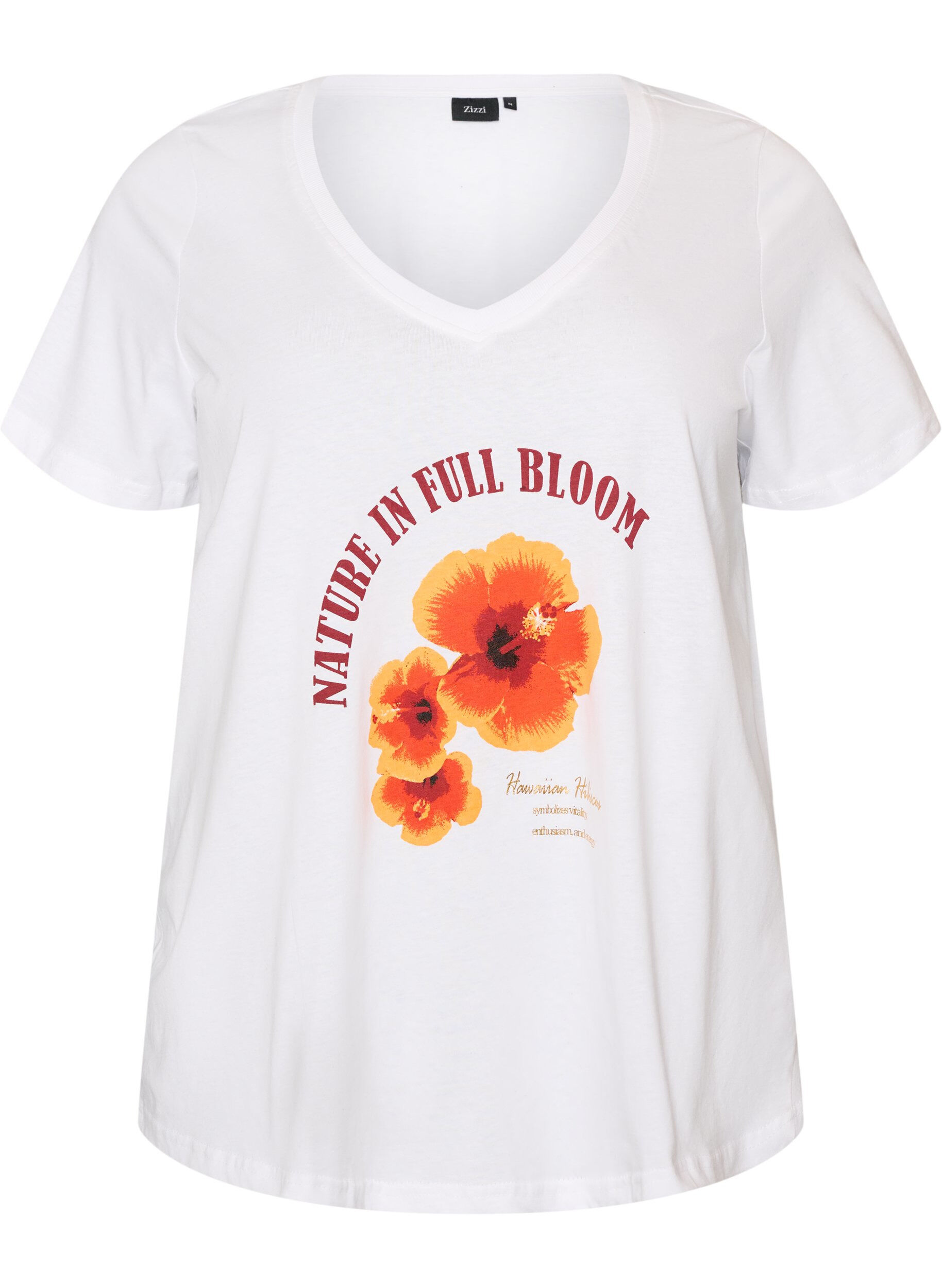 T-Shirt aus Baumwolle mit Frontprint und V-Ausschnitt