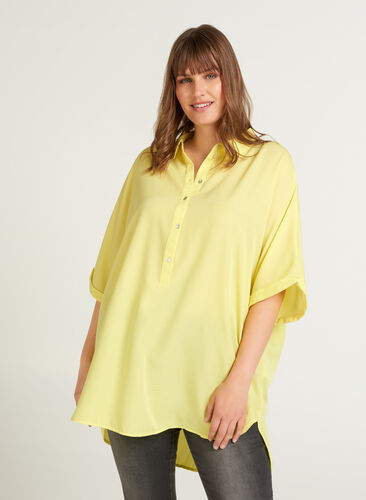 Oversize Bluse mit kurzen Ärmeln, Sunny Lime, Model image number 0