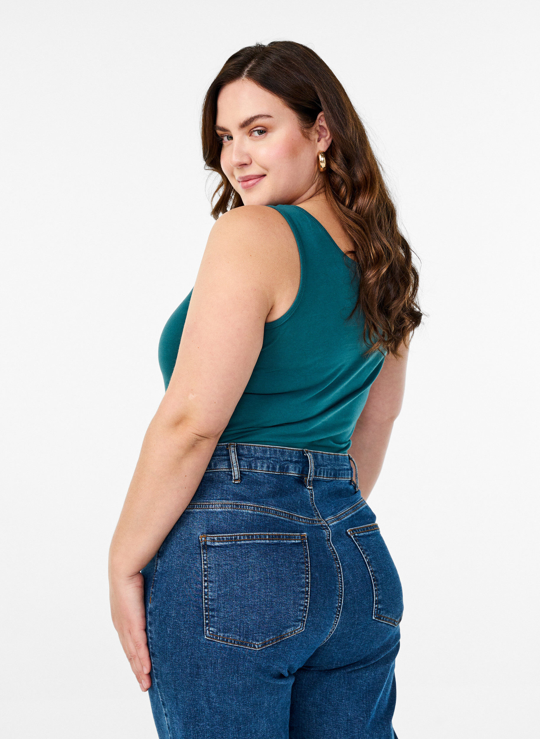 ZizziSolide Farbe Grundoberteil aus Baumwolle, Gr&uuml;n, Model image number 2