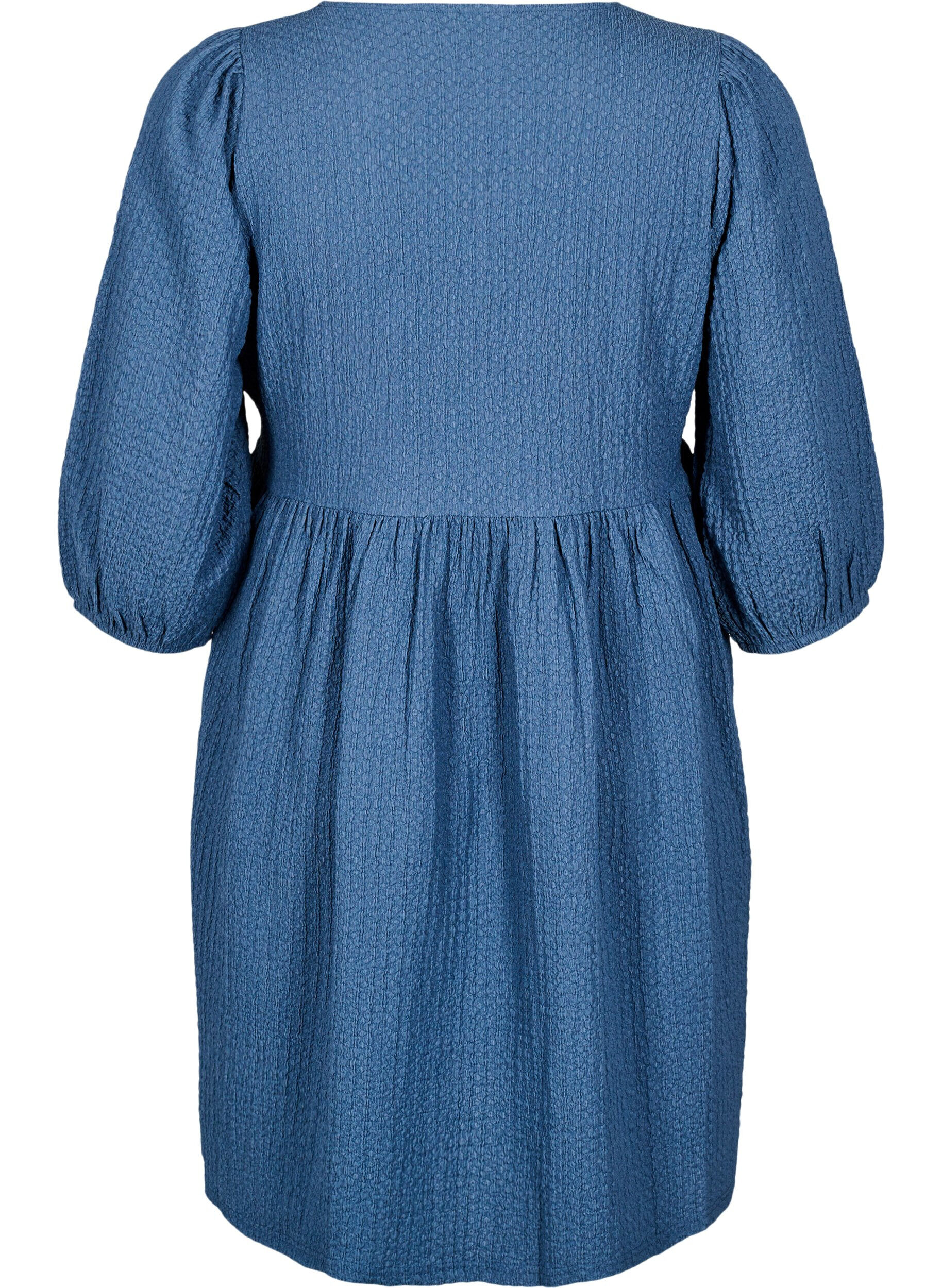 ZizziFLASH - Kurzes Kleid mit Struktur und 3/4-&Auml;rmeln, Sargasso Sea, Packshot image number 1