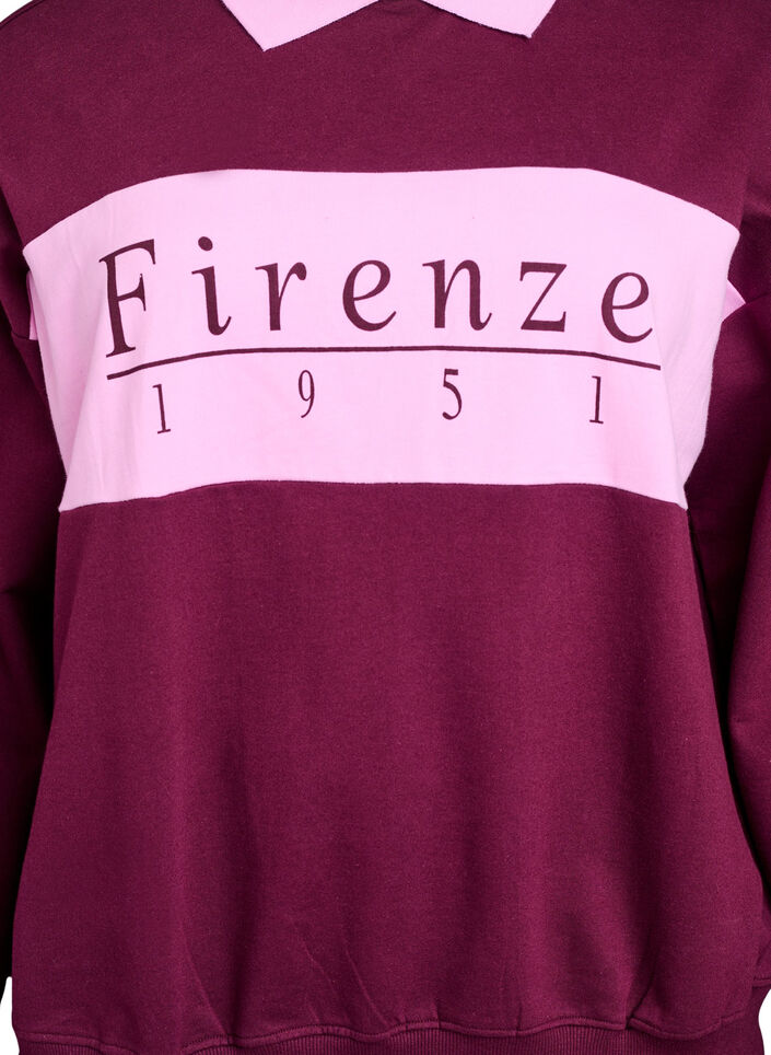 Sweatshirt aus Bio-Baumwolle mit Kragen und Kontrastprint, Dunkles Bordeaux, Packshot image number 2