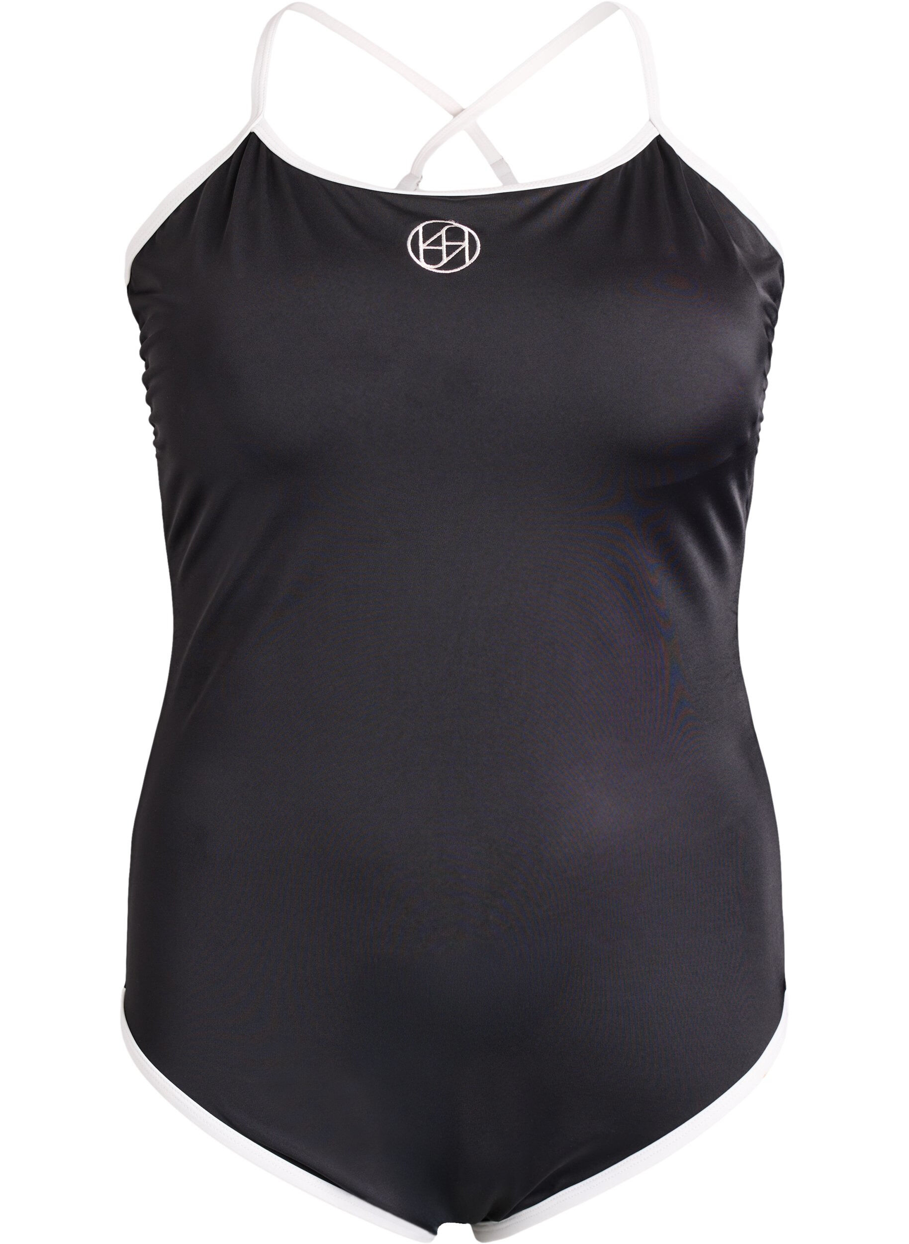 Sportbadeanzug mit kontrastfarbenen Paspeln und &uuml;berkreuzten Tr&auml;gern