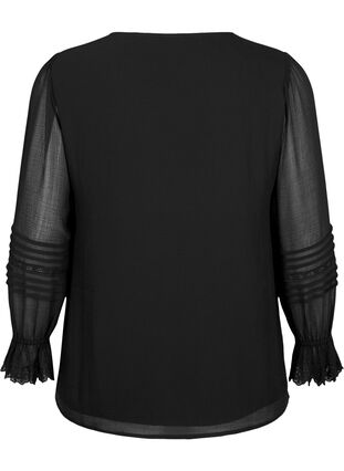 Bluse mit V-Ausschnitt und Rüschenärmeln, Black, Packshot image number 1