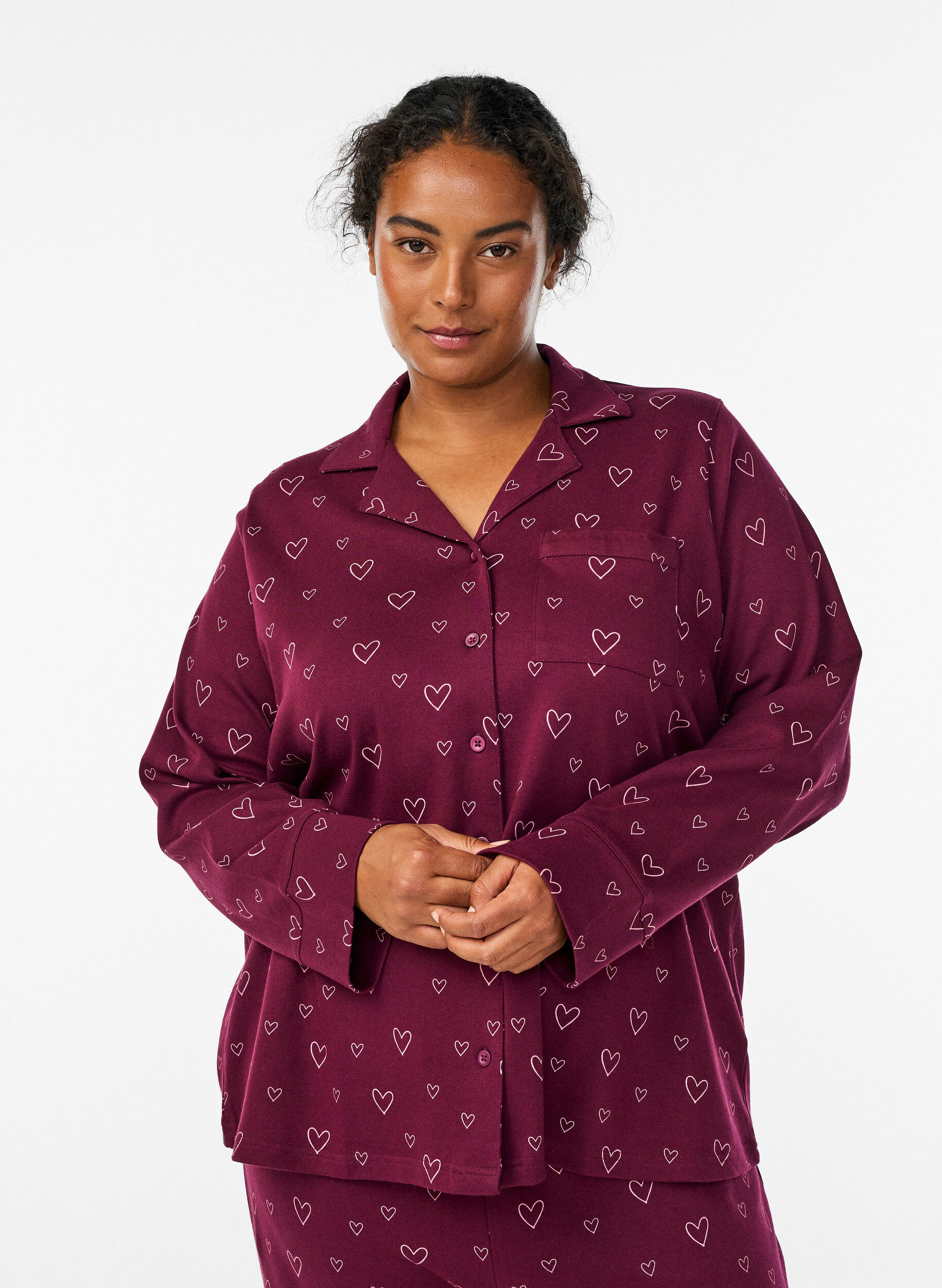 Baumwoll-Pyjamahemd mit Brusttasche, Rot, Model