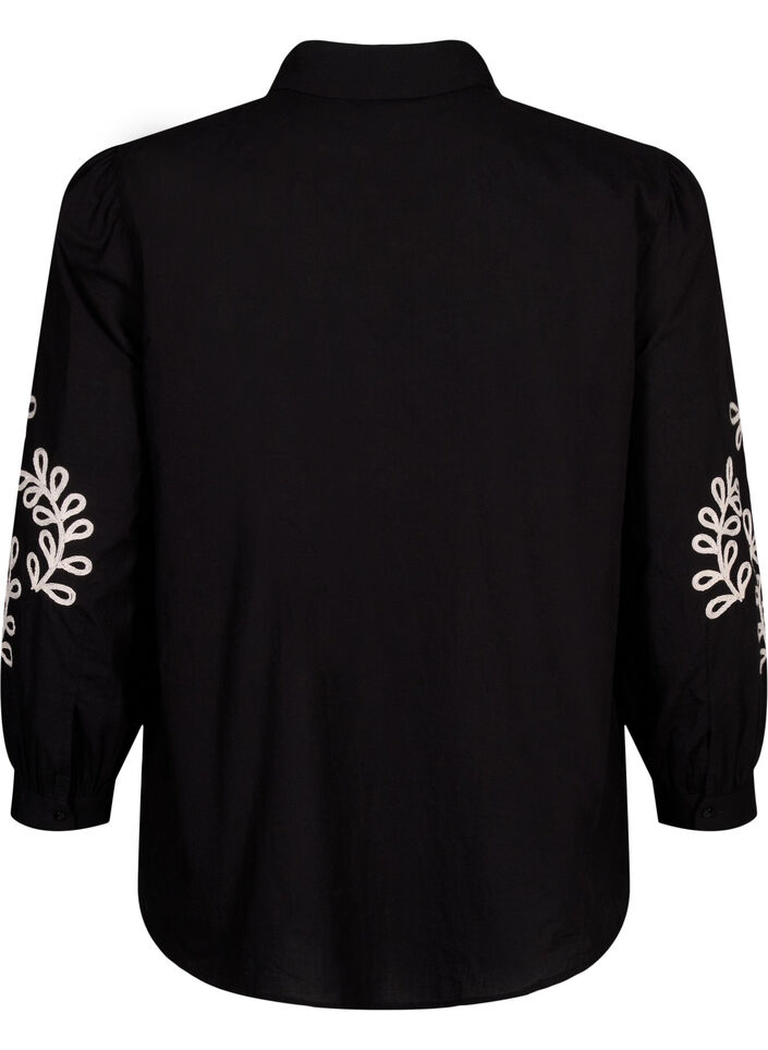 Lockeres Baumwollshirt mit Stickerei., Black, Packshot image number 1