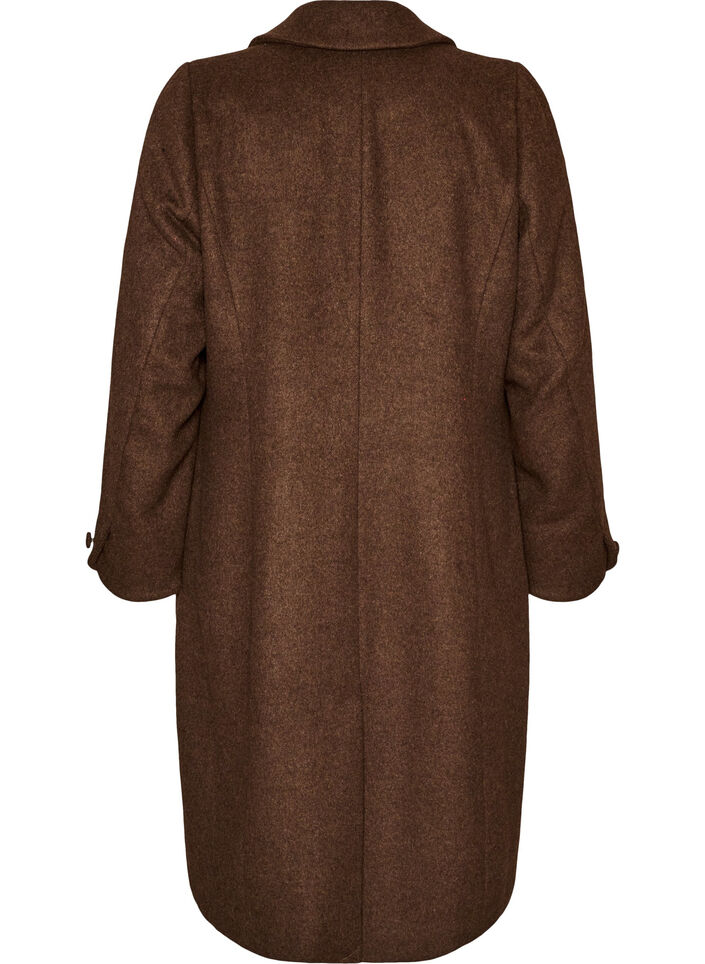 Mantel aus Wollmischung mit Revers und Kn&ouml;pfen, Braun, Packshot image number 1