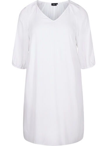 Viskosekleid mit V-Ausschnitt, Bright White, Packshot image number 0