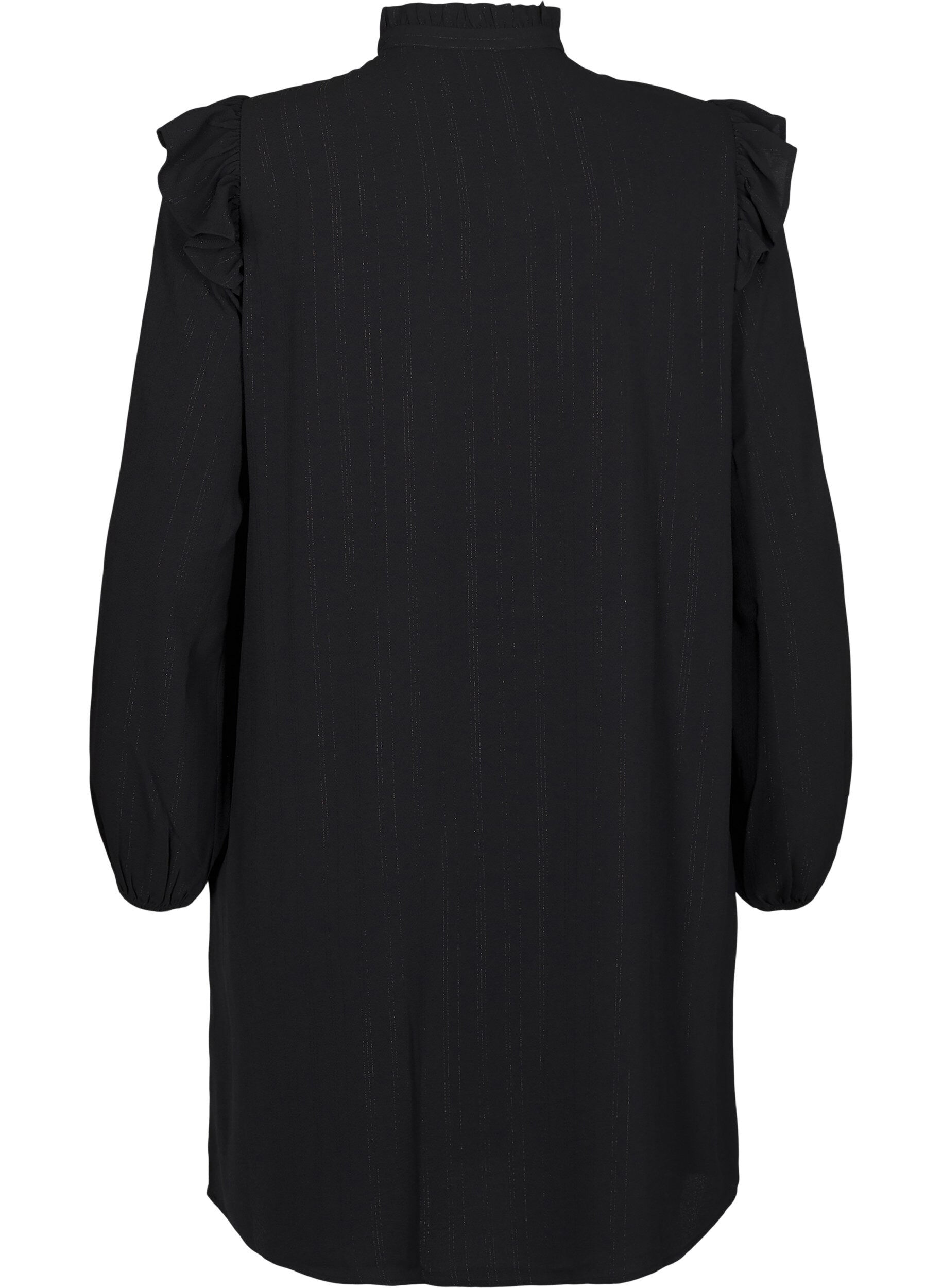 ZizziKurzes Kleid mit R&uuml;schen und Glitzer , Schwarz, Packshot image number 1