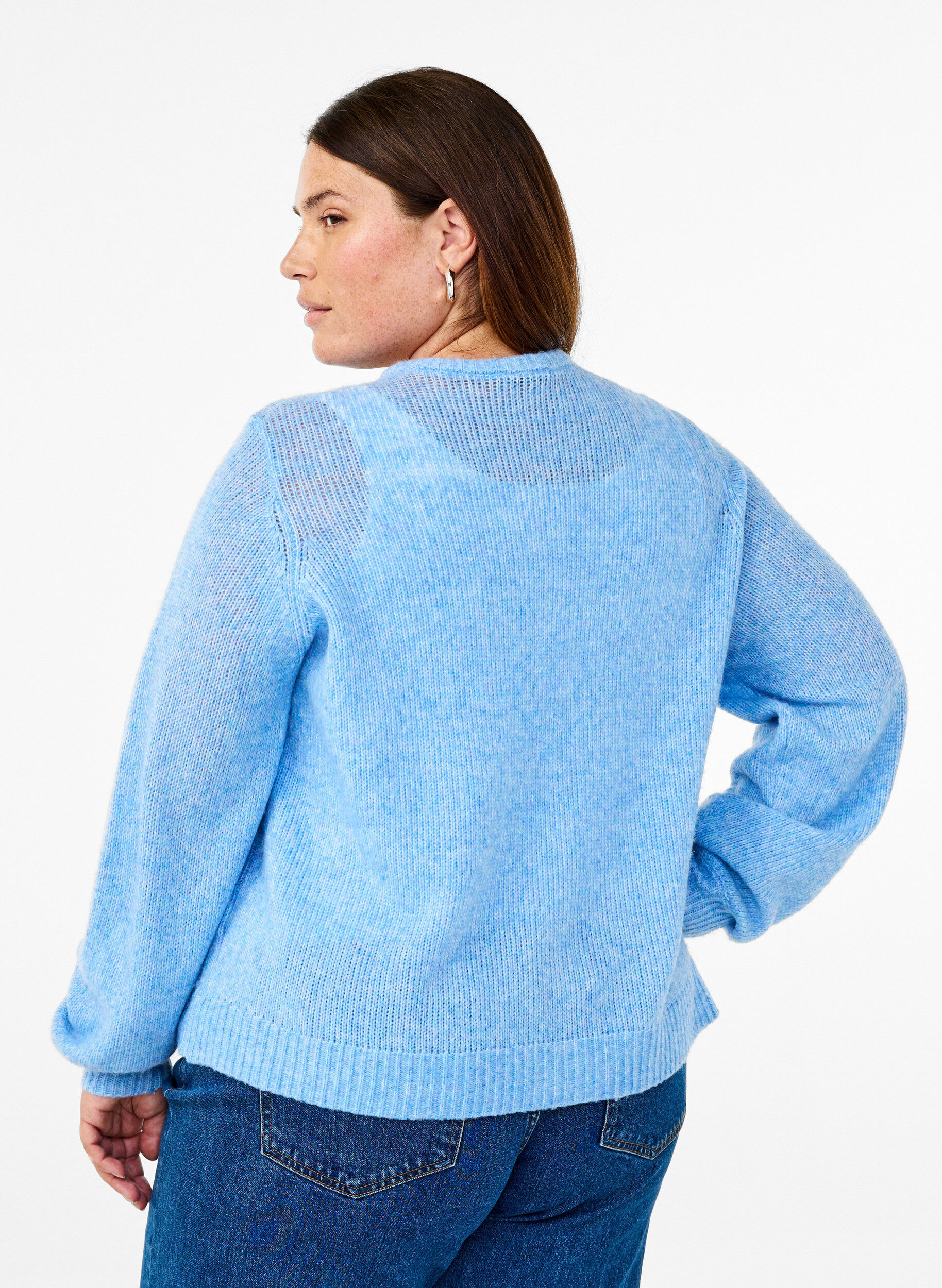 ZizziStrickjacke mit Wolle und Kn&ouml;pfen, Della R. Blue Mel., Model image number 1