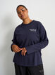 Lang&auml;rmelige Jerseybluse mit Textprint, Blau, Model image number 0