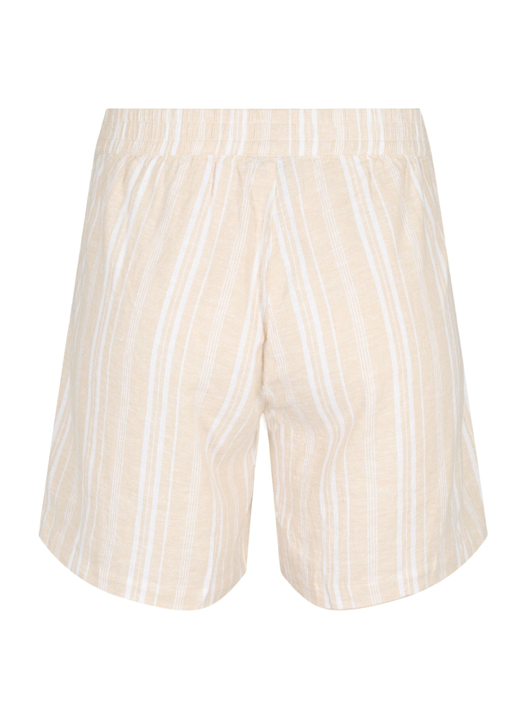 ZizziGestreifte kurze Hose aus einer Leinen-Viskose-Mischung, Beige, Packshot image number 1