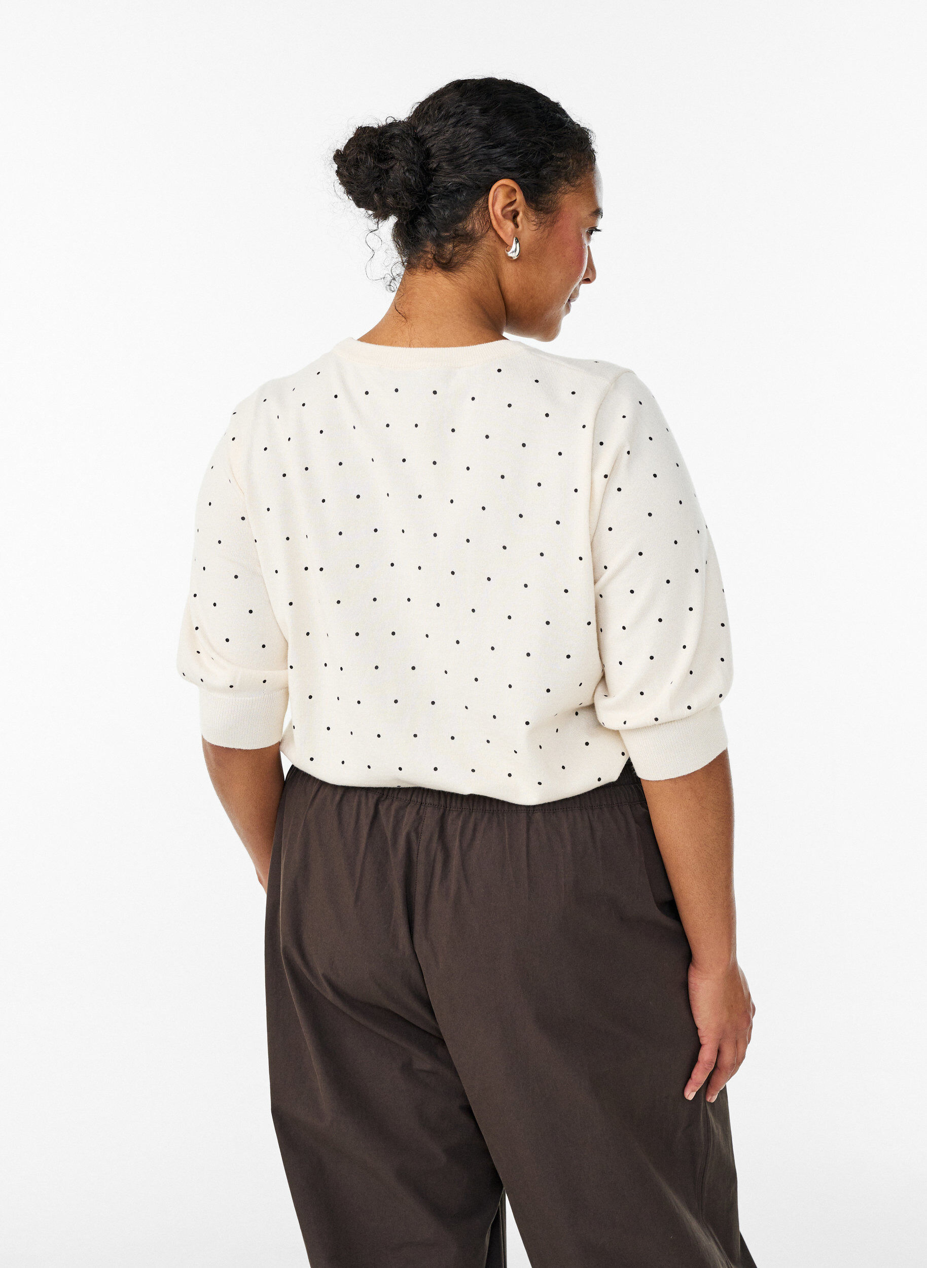 ZizziStricktop mit Polka-Dot-Muster und kurzen &Auml;rmeln, Wei&szlig;, Model image number 1
