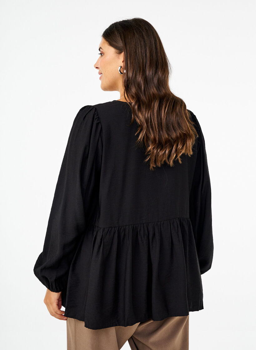 Bluse mit Perlenschleifen und langen Ärmeln, Black, Model image number 1