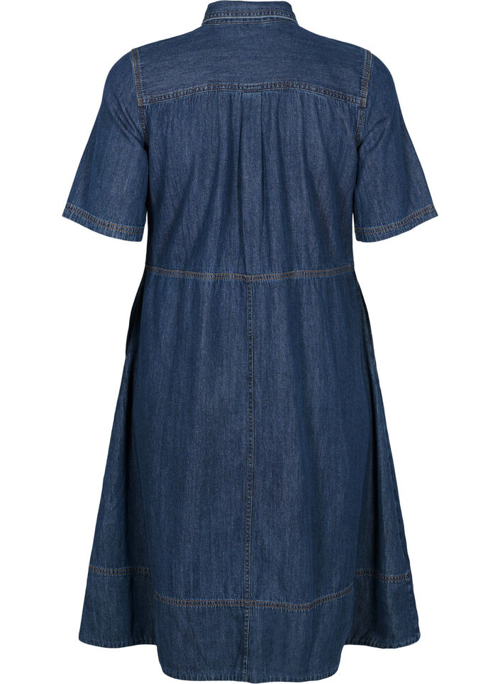 Hemdkleid aus Denim mit kurzen Ärmeln, Blau, Packshot image number 1