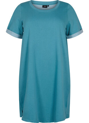 Sweatshirtkleid mit kurzen Ärmeln und Schlitzen, Brittany Blue, Packshot image number 0