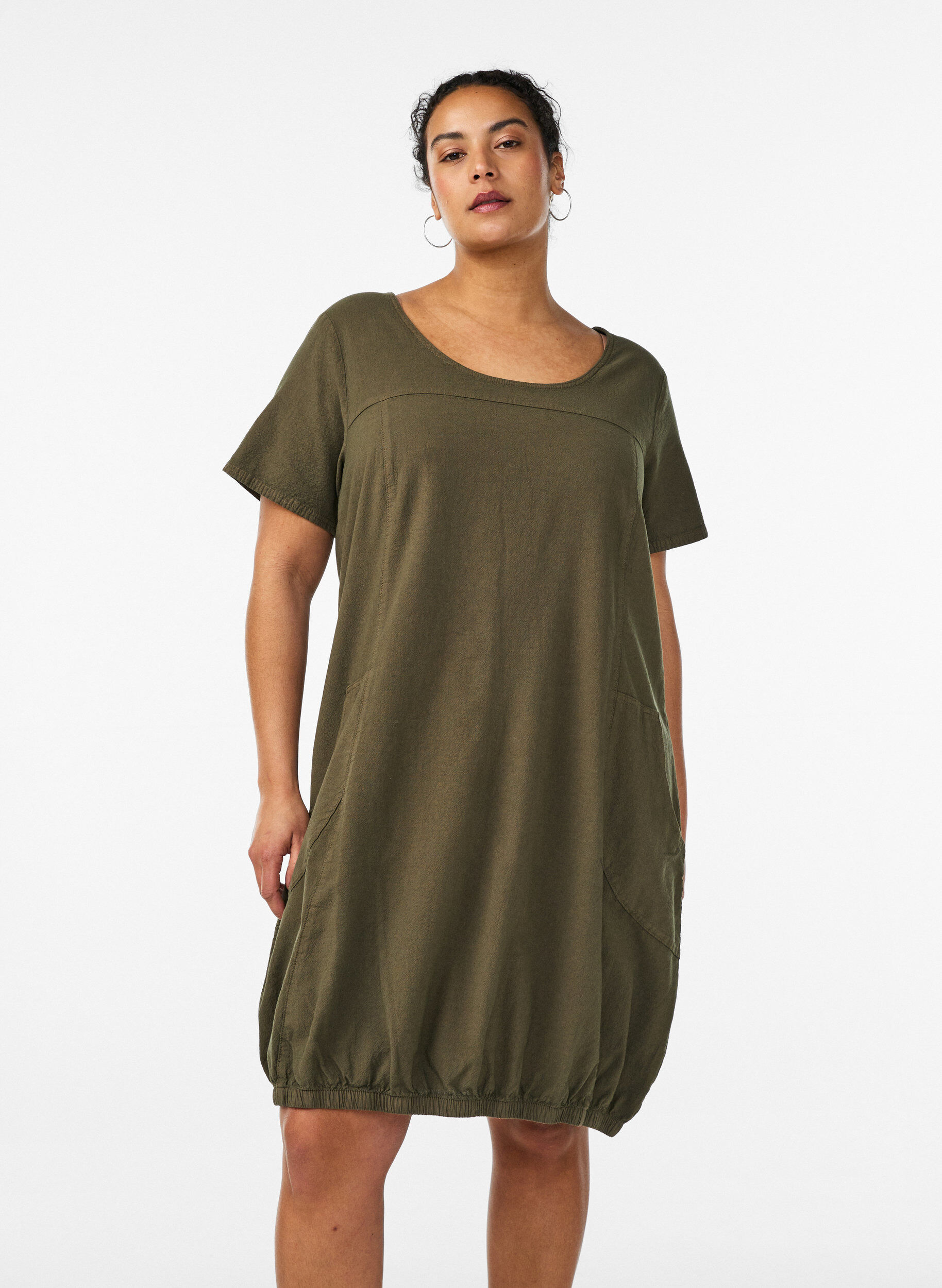 Kurzarm Kleid aus Baumwolle, Gr&uuml;n, Model