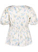 Gebl&uuml;mte Satin-Bluse mit Puff&auml;rmeln, Off White Blue Fl., Packshot image number 1