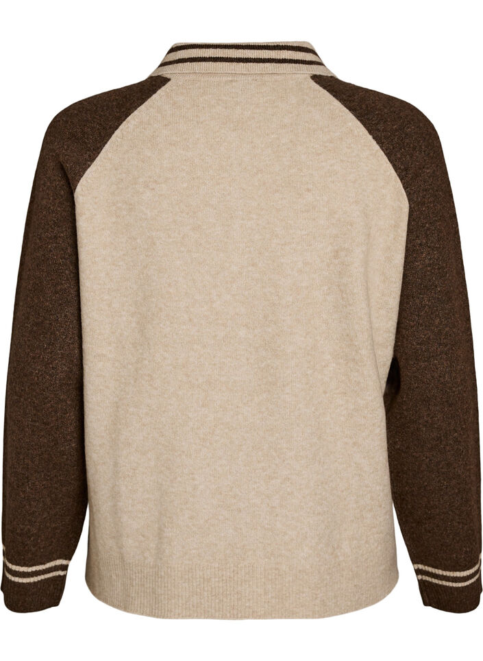 Strickjacke mit Kontrast&auml;rmeln und Kragen, Beige, Packshot image number 1