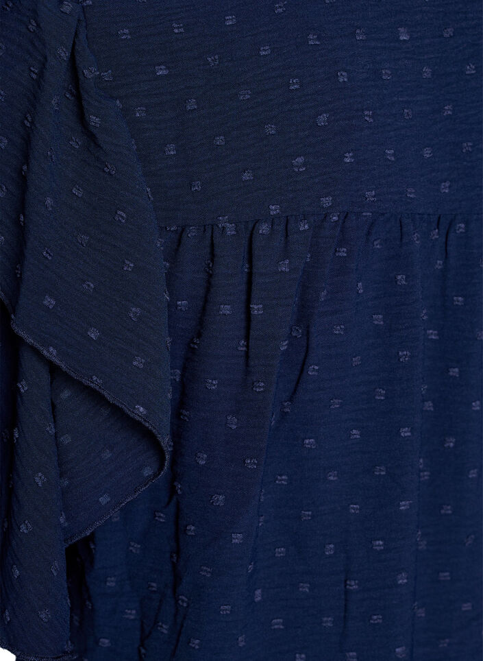 Kleid mit Rüschenärmeln und gepunkteter Textur, Navy Blazer, Packshot image number 3