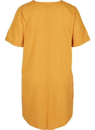 Kurzarm Kleid aus Baumwollmischung mit Leinen, Honey Mustard, Packshot image number 1