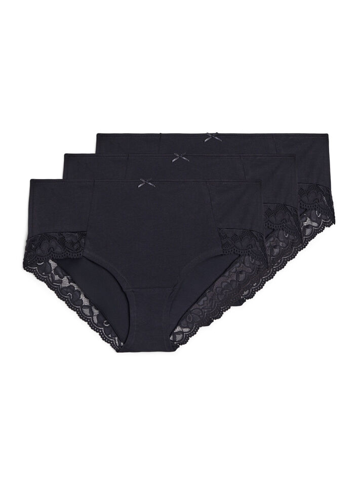 3er Pack Hipster-Panties mit Spitzenbündchen, Schwarz, Packshot image number 0