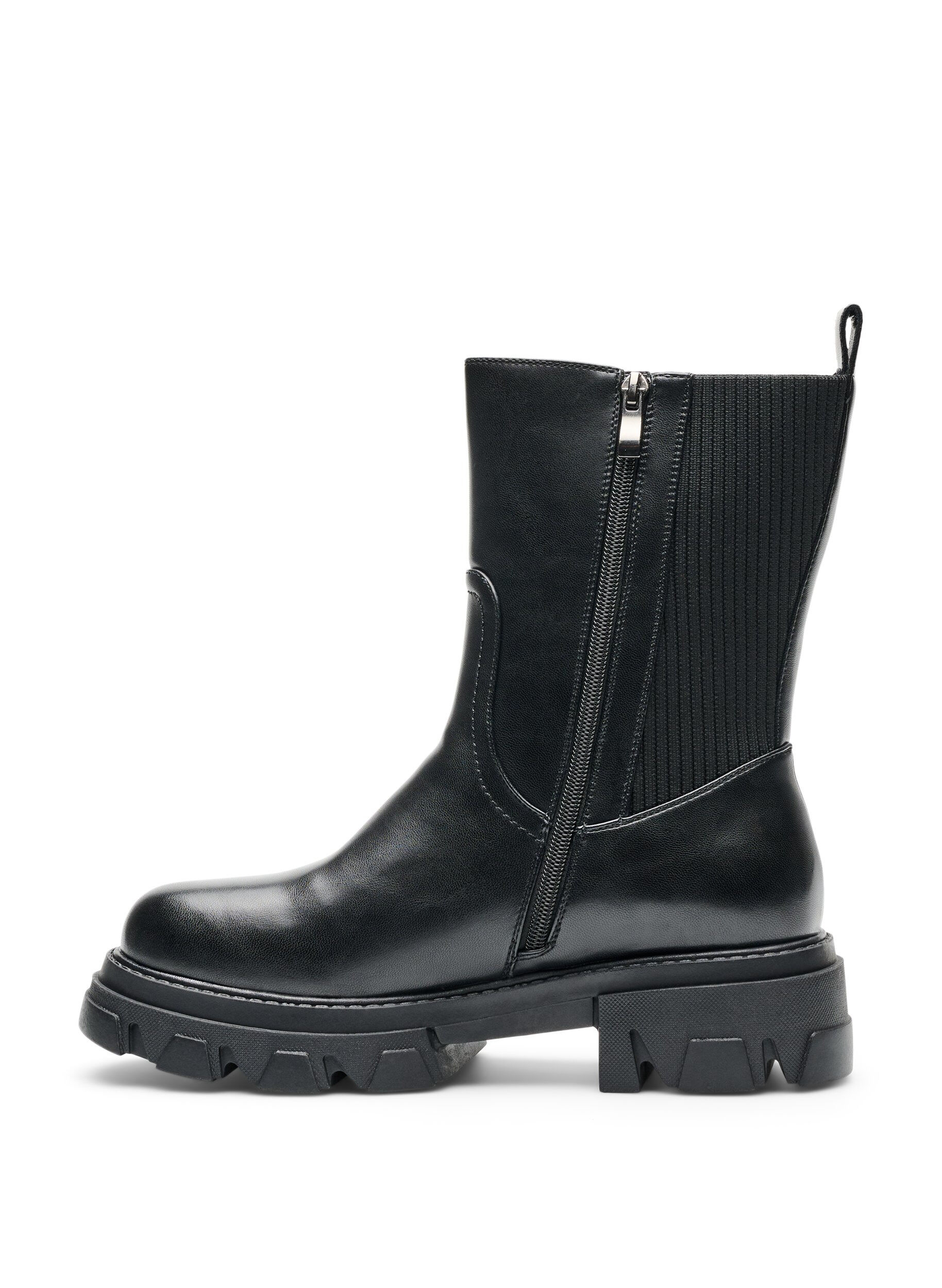 ZizziChelsea-Boot mit chunky Sohle und gerippten Eins&auml;tzen, Schwarz, Packshot image number 3