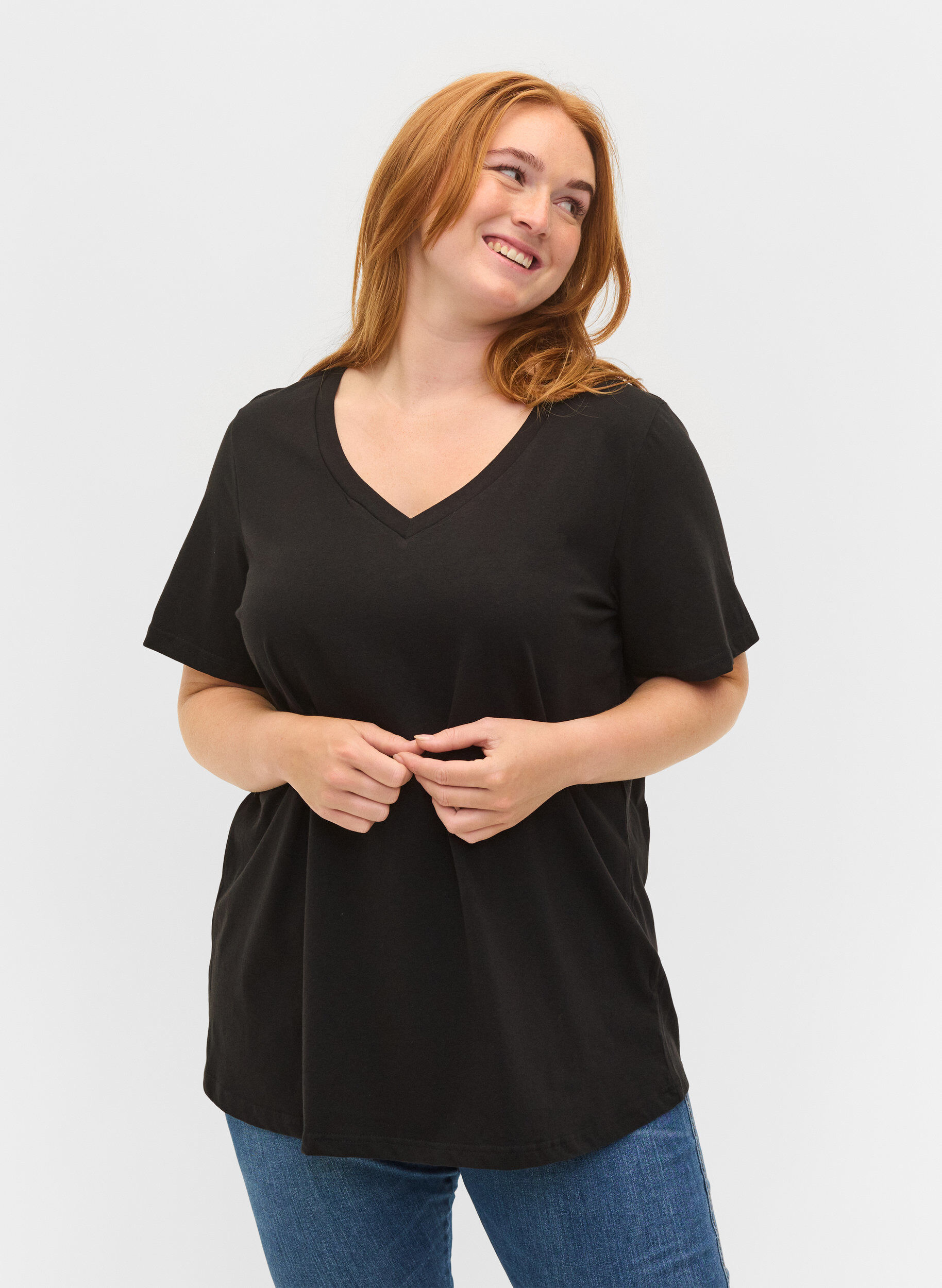 Zizzi2er-Pack basic T-Shirts aus Baumwolle, Black/Black, Model image number 0