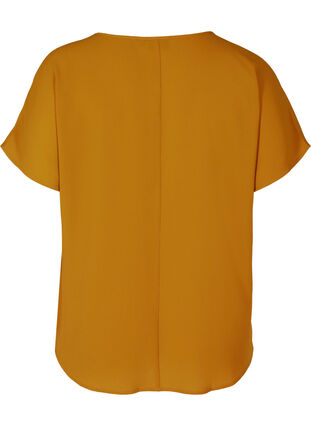 Bluse mit kurzen Ärmeln und Rundhalsausschnitt, Buckthorn Brown, Packshot image number 1