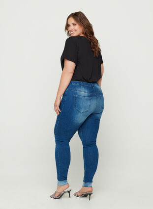Hochtaillierte Super Slim Amy Jeans, Blue denim, Model image number 0