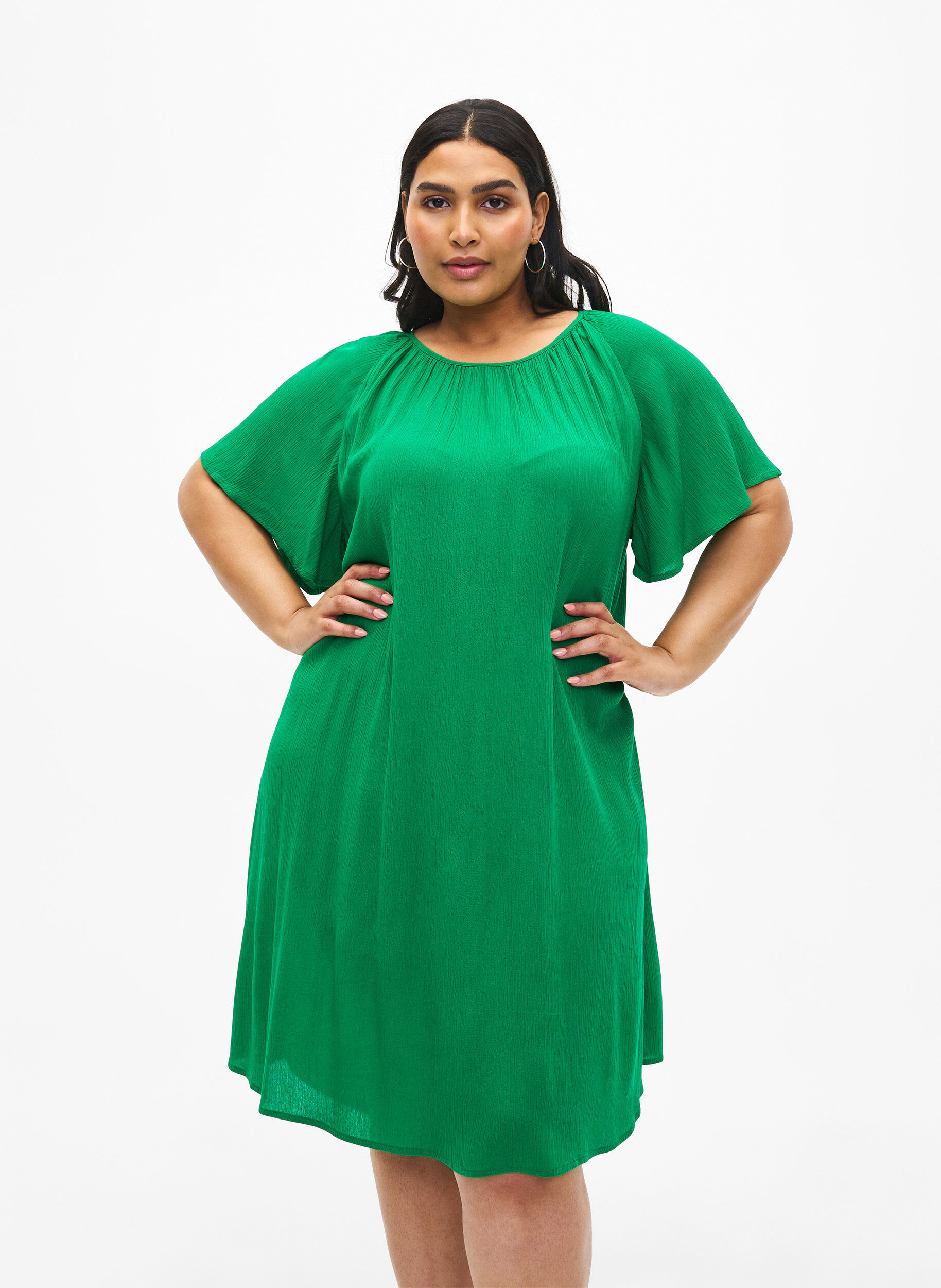ZizziViskosekleid mit kurzen &Auml;rmeln, Jolly Green, Model image number 0