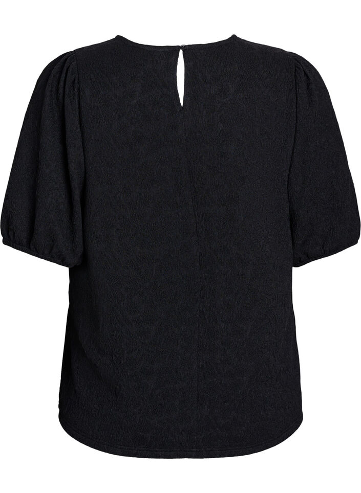 Strukturierte Bluse mit kurzen Ärmeln, Schwarz, Packshot image number 1