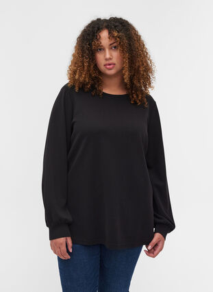 Sweatshirt mit Rundhalsausschnitt und langen Ärmeln, Black, Model image number 0