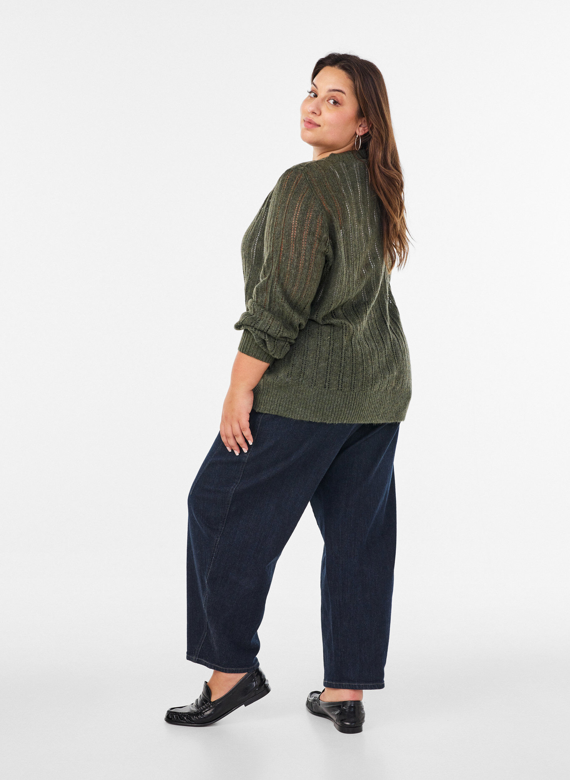 ZizziStrickjacke mit Lochmuster, Gr&uuml;n, Model image number 2