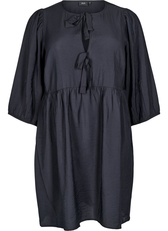Kleid mit Schleifen und 3/4-Ärmeln, Black, Packshot image number 0