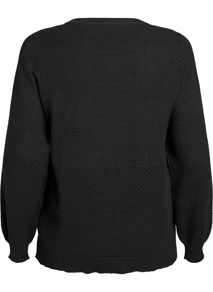 Strickbluse aus Baumwolle mit Strukturmuster, Schwarz, Packshot image number 1