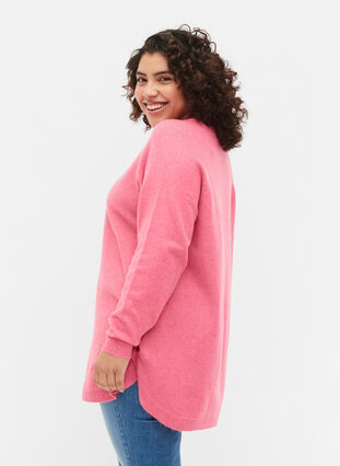 Gestricker Pullover in melierter Optik mit Knopfdetails, Hot Pink White Mel., Model image number 1