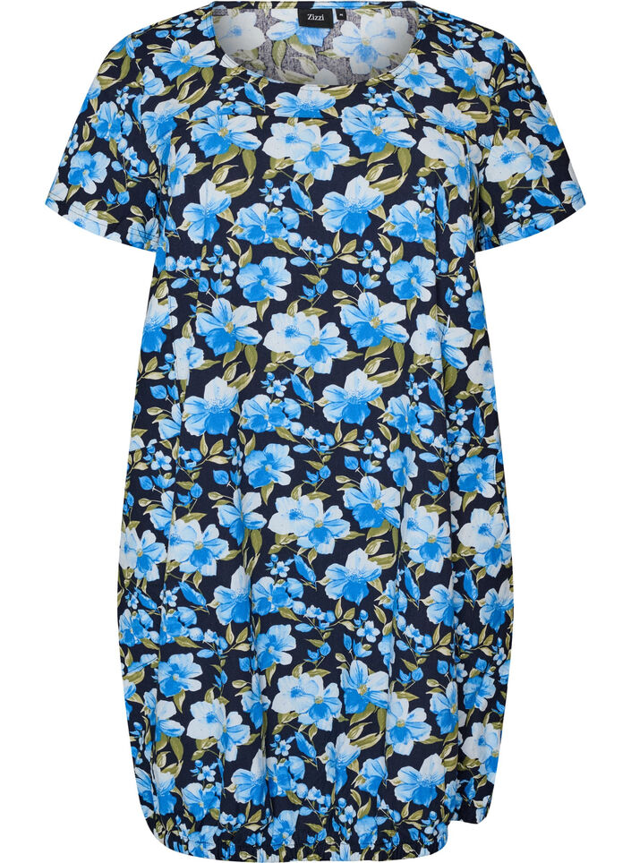 Kurzarm Baumwollkleid mit Print, Blau, Packshot image number 0