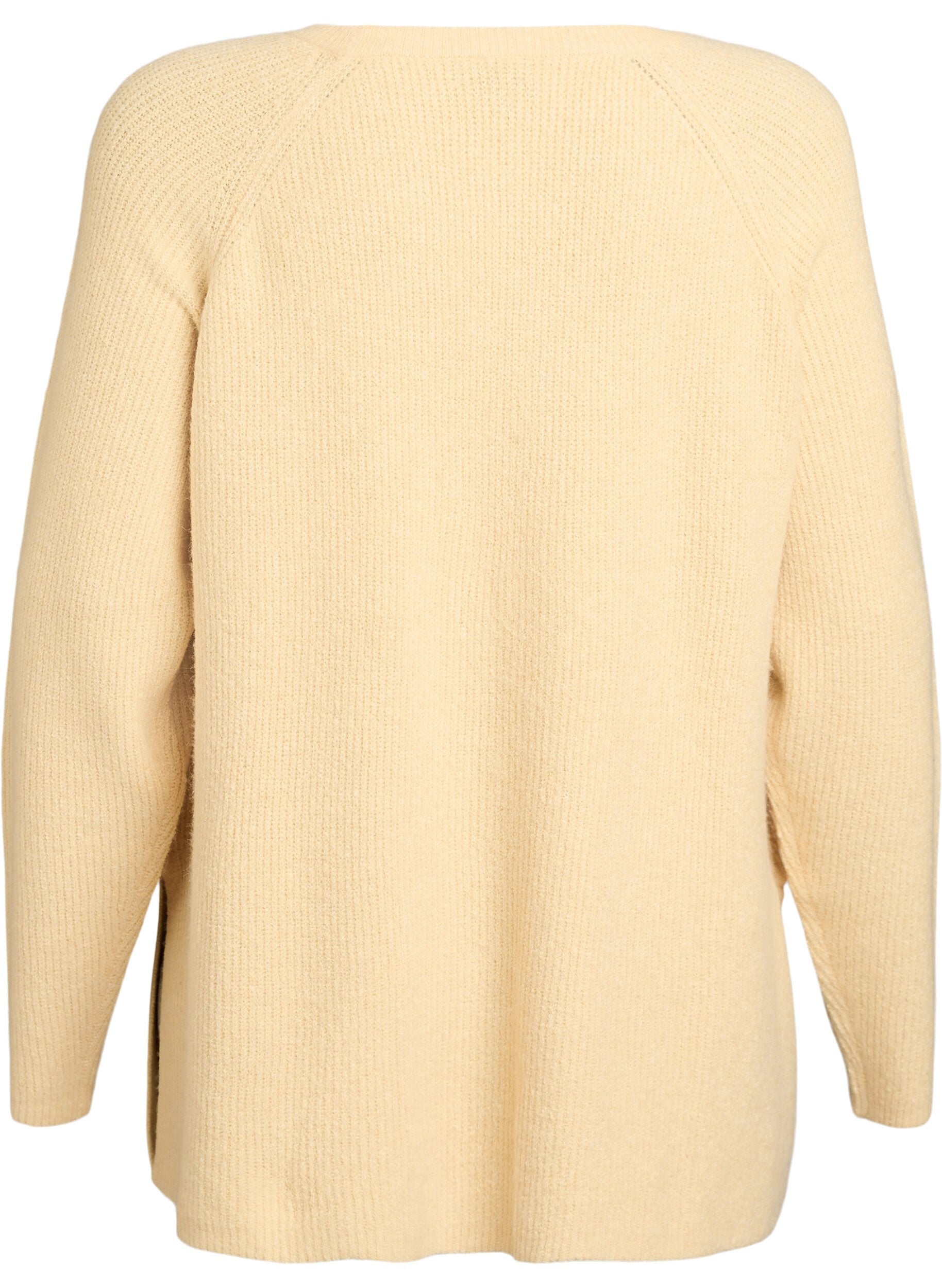 ZizziStrickpullover mit diagonalem Muster und Raglan&auml;rmeln, Gelb, Packshot image number 1