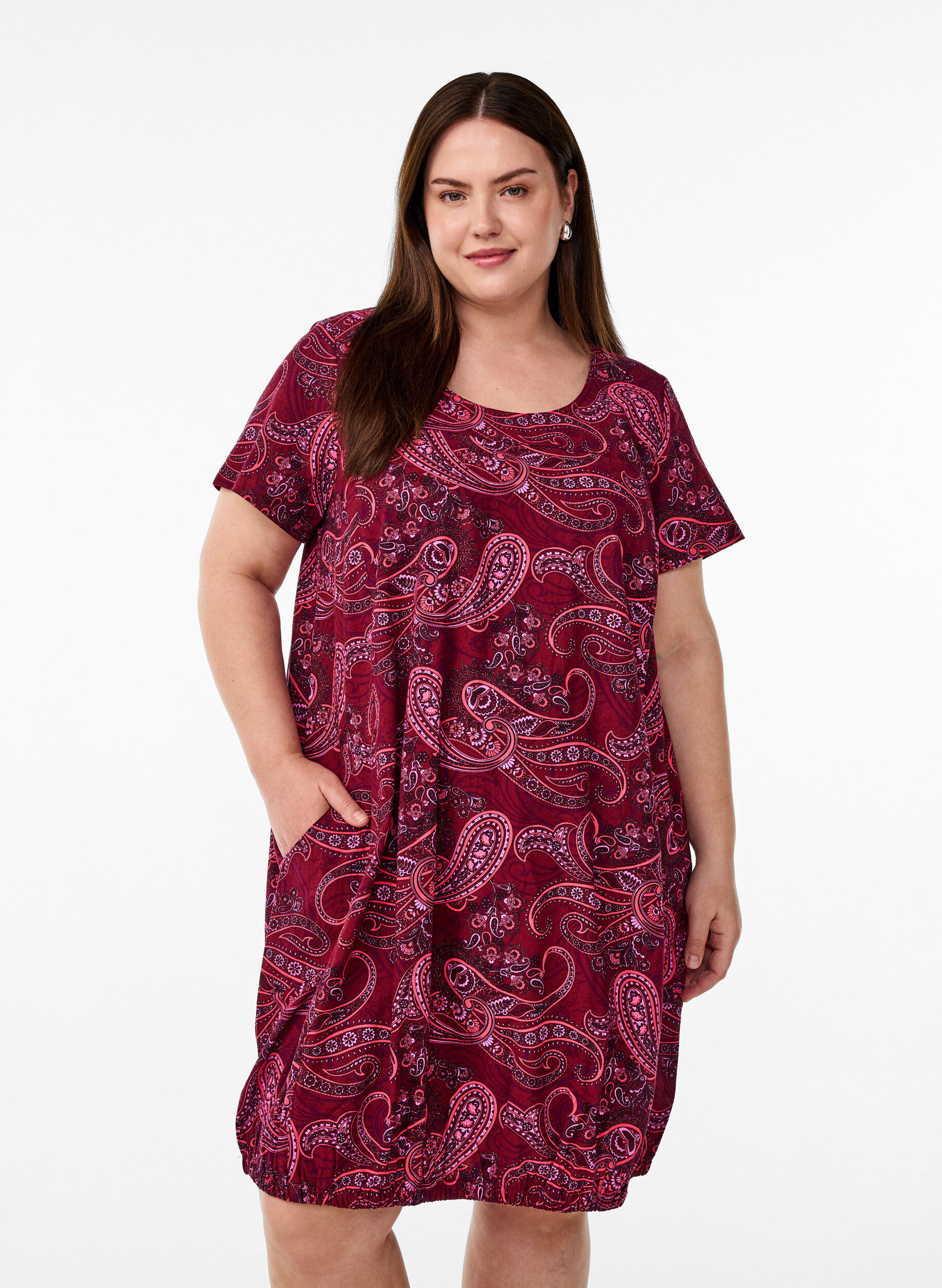 ZizziKurz&auml;rmliges Baumwollkleid mit Aufdruck, Rot, Model image number 0