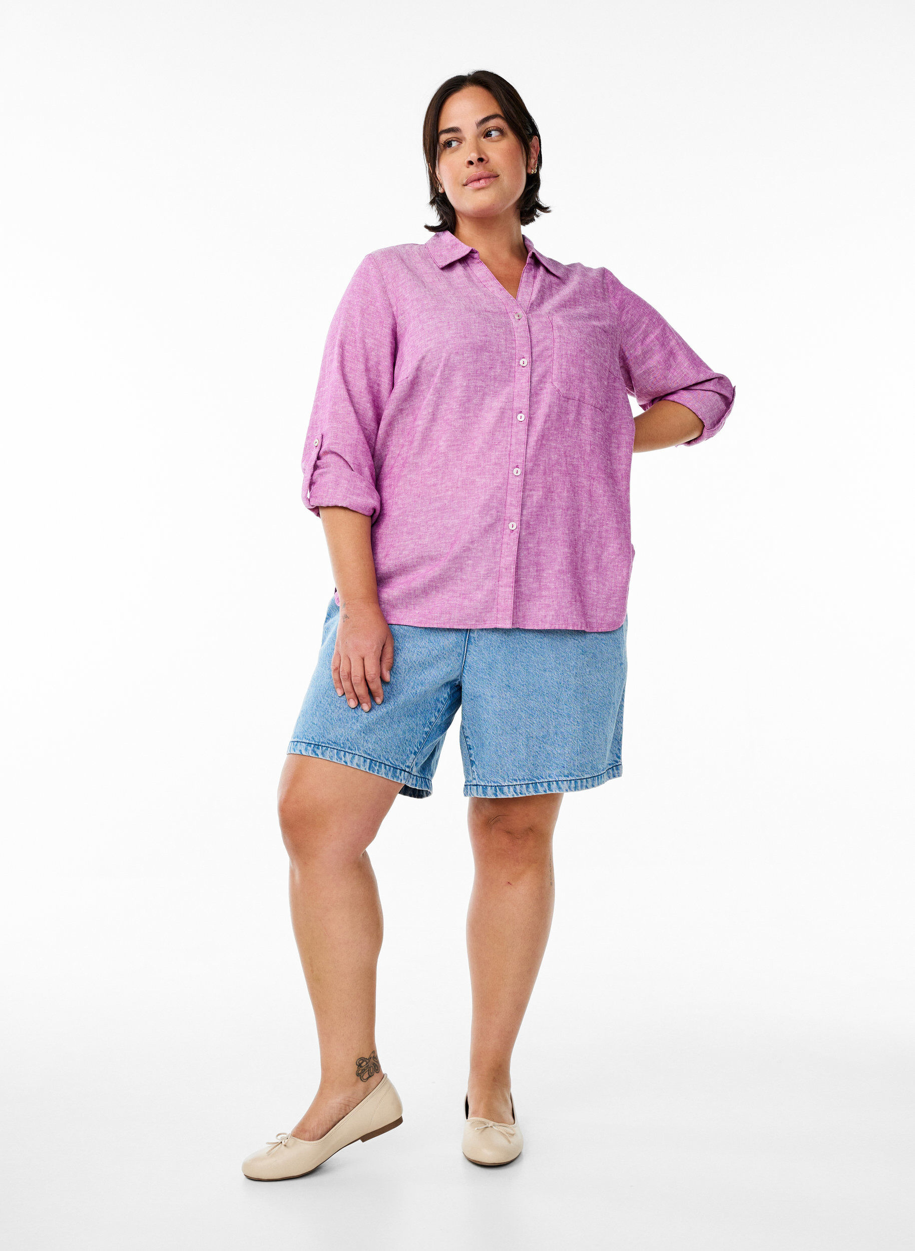 ZizziBluse aus Leinen und Viskose mit 3/4-&Auml;rmeln, Lila, Model image number 1