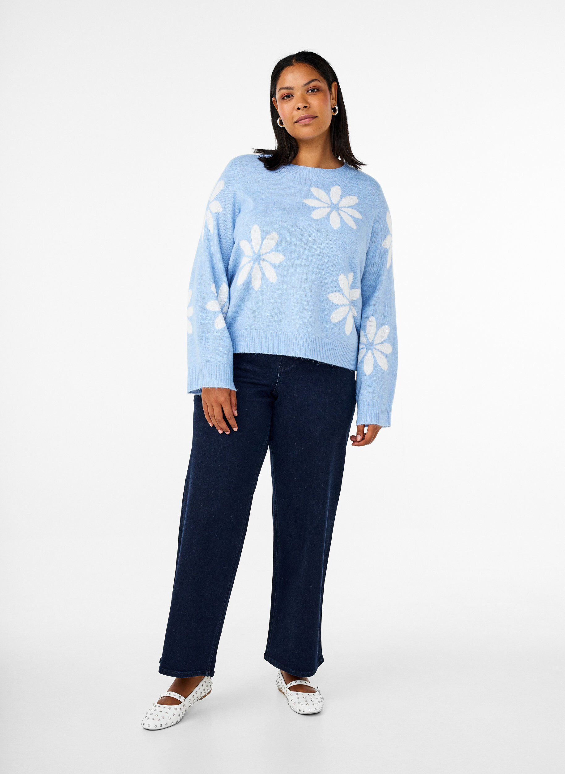 ZizziGebl&uuml;mte Bluse aus Strick, Della R. Blue Comb, Model image number 2