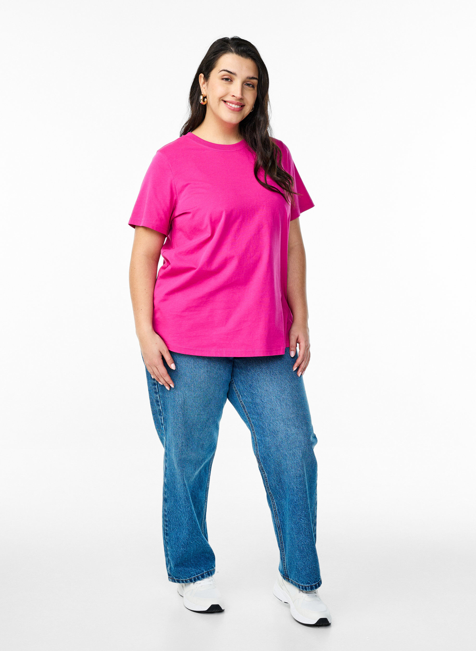 ZizziBasic-T-Shirt aus Baumwolle mit Rundhalsausschnitt, Pink, Model image number 1