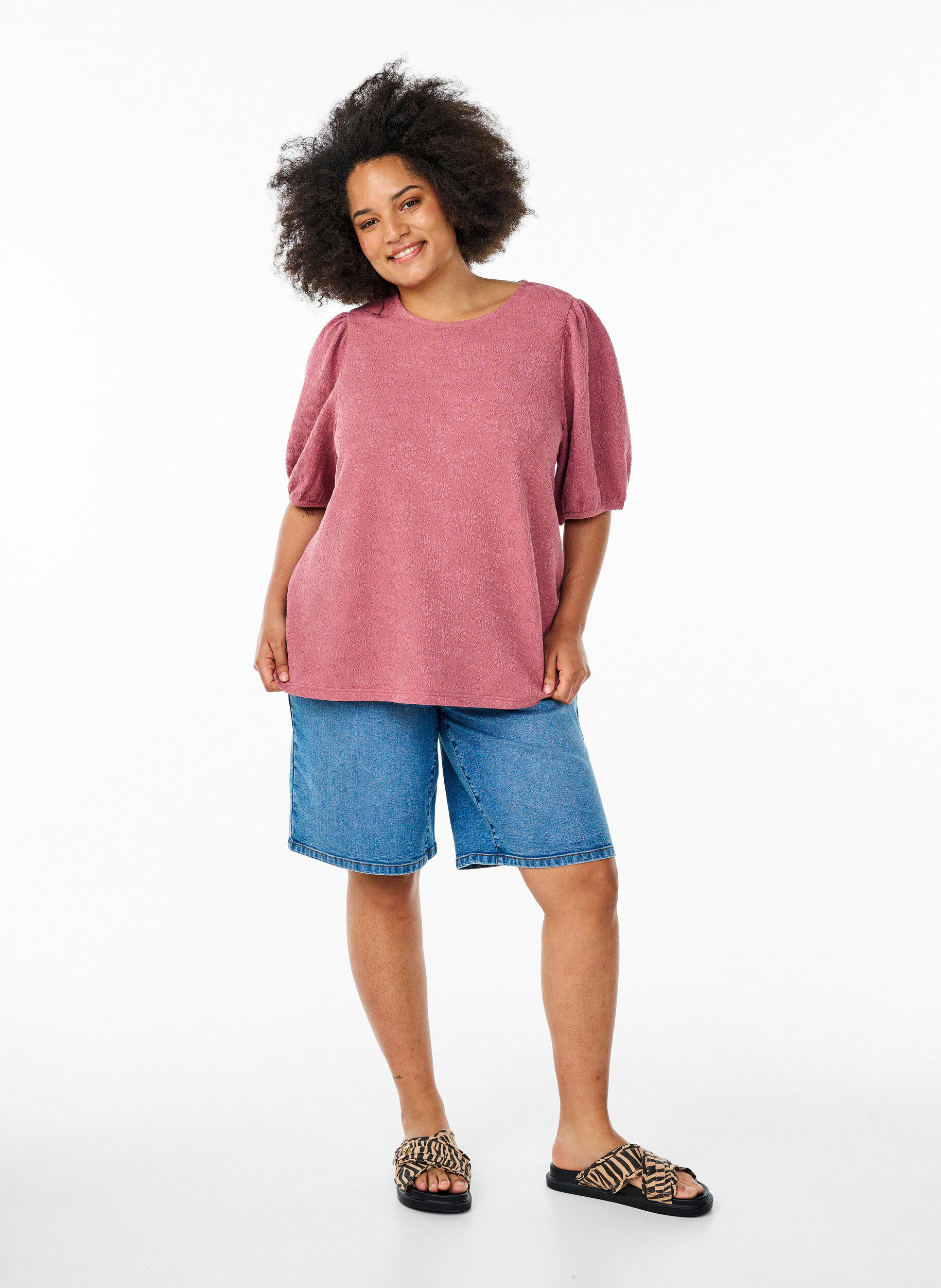 ZizziStrukturierte Bluse mit kurzen &Auml;rmeln, Rot, Model image number 1