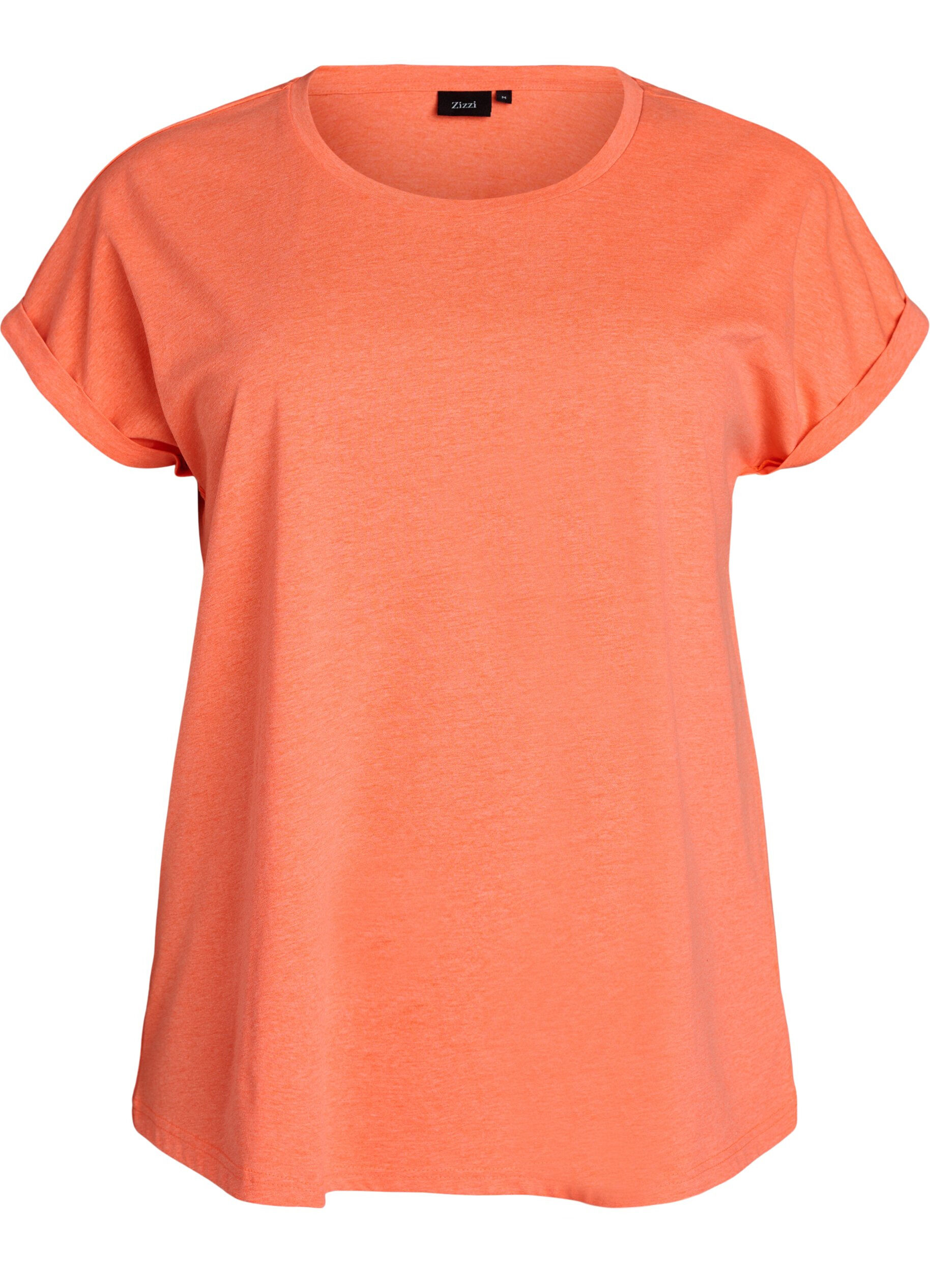 ZizziNeonfarbenes T-Shirt aus Baumwolle, Orange, Packshot image number 0