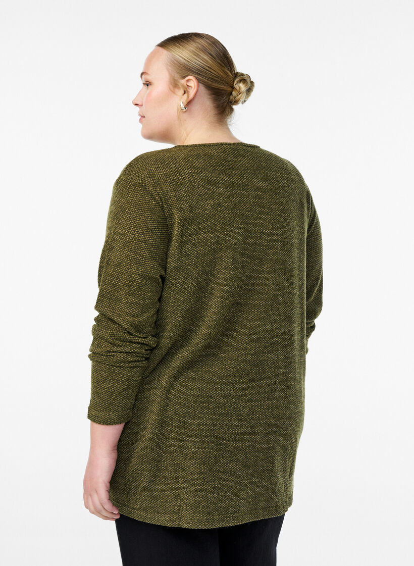 Langärmelige Bluse mit Struktur, Grün, Model image number 2
